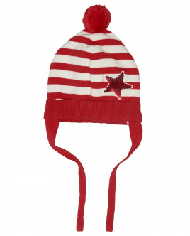 

Полосатая вязаная шапка на подкладке, Красный, 11930GBC7301