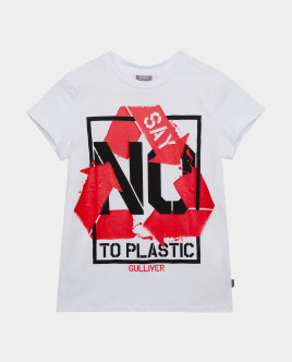 

Футболка Say No To Plastic для мальчика Gulliver, Белый, 120FBJC1201