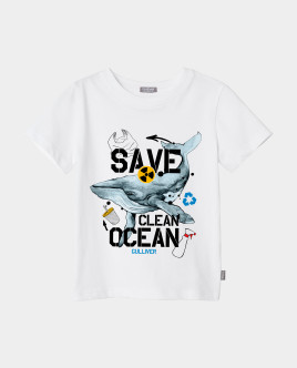 

Футболка Save Clean Ocean для мальчика Gulliver, Белый, 120FBMC1203