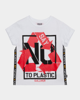 

Футболка Say No To Plastic для девочки Gulliver, Белый, 120FGJC1202