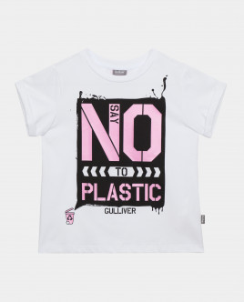 

Футболка Say No To Plastic для девочки Gulliver, Белый, 120FGMC1201